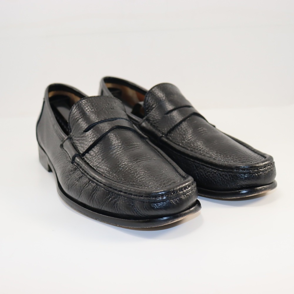 Bruno Magli Penny Loafers Mens 11 Black Pebble Grain Leather Italy